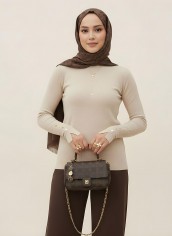 Pamuklu Kol Detaylı Body - Bej