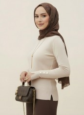 Pamuklu Kol Detaylı Body - Bej