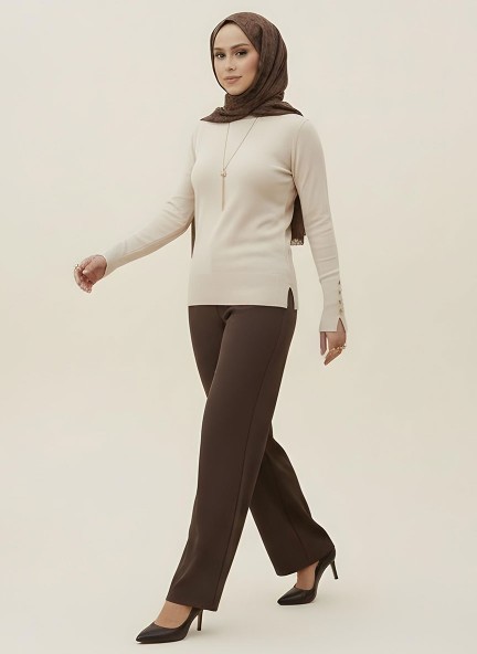 Pamuklu Kol Detaylı Body - Bej