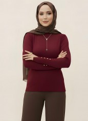 Pamuklu Kol Detaylı Body - Bordo