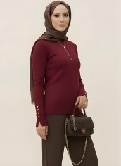 Pamuklu Kol Detaylı Body - Bordo