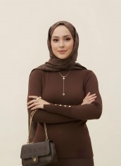 Pamuklu Kol Detaylı Body - Kahverengi