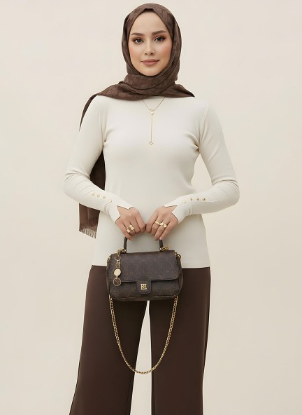 Pamuklu Kol Detaylı Body - Krem