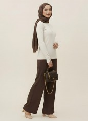 Pamuklu Kol Detaylı Body - Krem