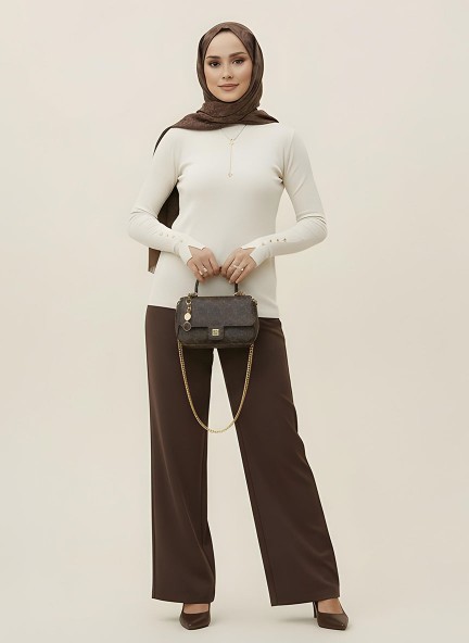 Pamuklu Kol Detaylı Body - Krem