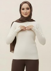 Pamuklu Kol Detaylı Body - Krem