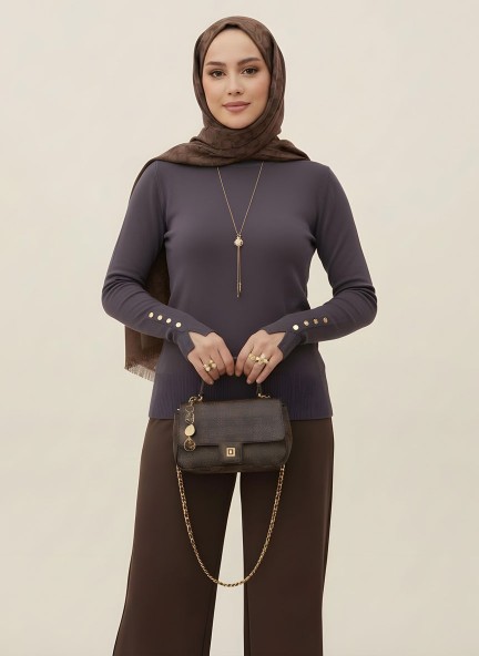 Pamuklu Kol Detaylı Body - Mürdüm