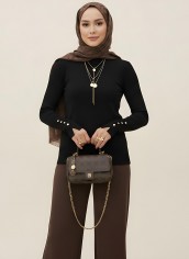 Pamuklu Kol Detaylı Body - Siyah