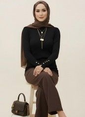 Pamuklu Kol Detaylı Body - Siyah