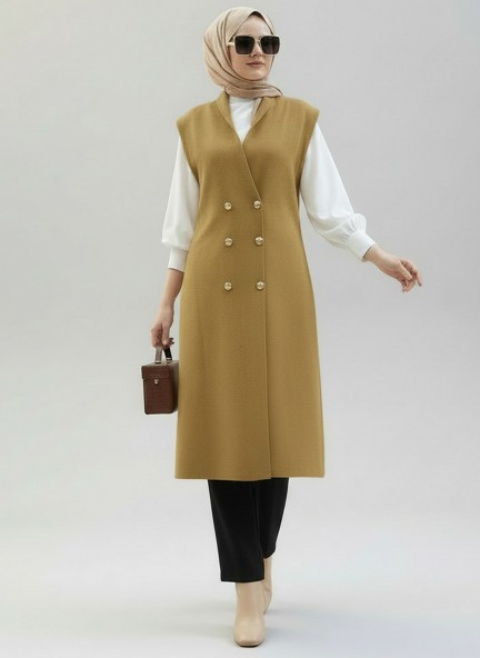 Çift Çelik Örme Yelek - Camel