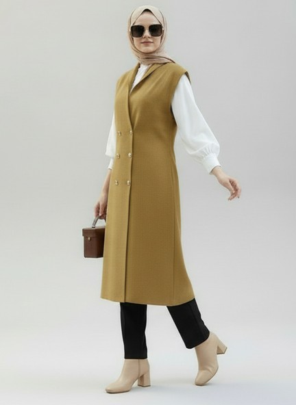 Çift Çelik Örme Yelek - Camel