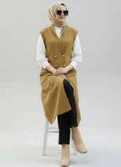 Çift Çelik Örme Yelek - Camel