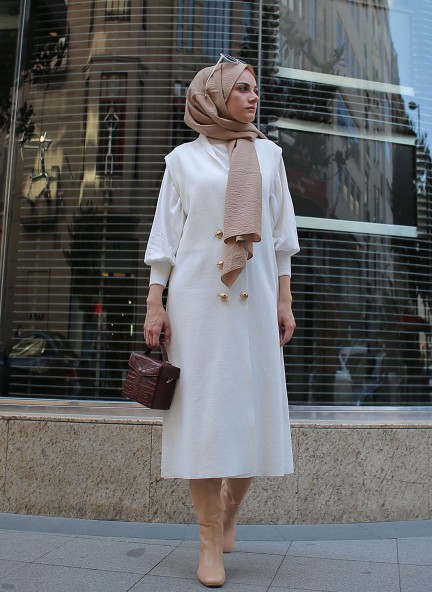 Çift Çelik Örme Yelek - Ekru