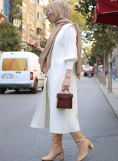 Çift Çelik Örme Yelek - Ekru