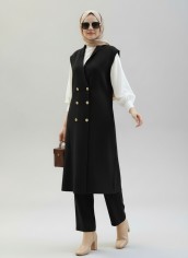 Çift Çelik Örme Yelek - Siyah