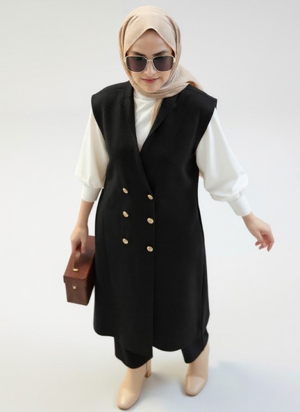 Çift Çelik Örme Yelek - Siyah