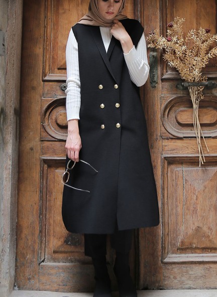 Çift Çelik Örme Yelek - Siyah